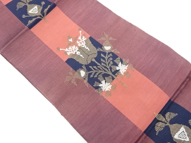 JAPANESE NAGOYA OBI / TSUMUGI / WOVEN FLORAL PLANTS